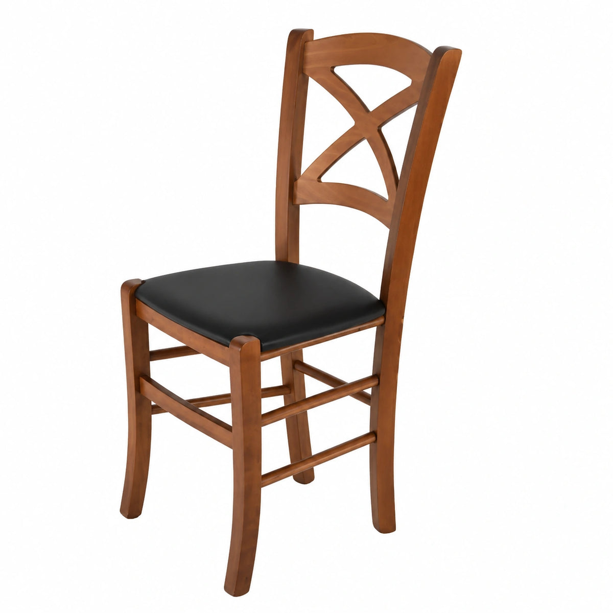 Chaise, en noyer et cuir, rembourré, coloris noir, pour la salle à manger ou la cuisine