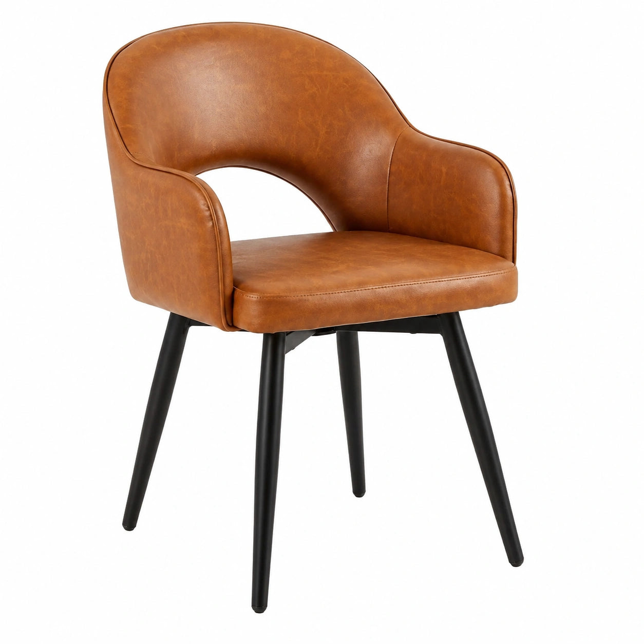 Chaise, pivotant, en cuir, coloris marron, pour la salle à manger ou la cuisine