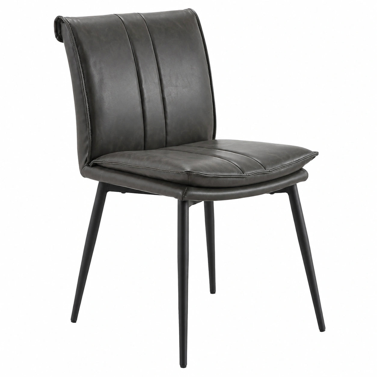 Chaise, en métal et cuir, rembourré, coloris gris, pour la salle à manger ou la cuisine
