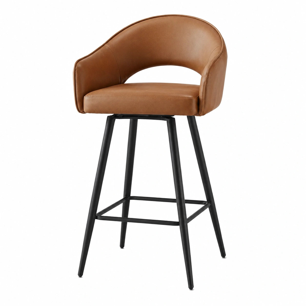 Chaise, pivotant, en métal et cuir, coloris marron, pour la salle à manger ou la cuisine