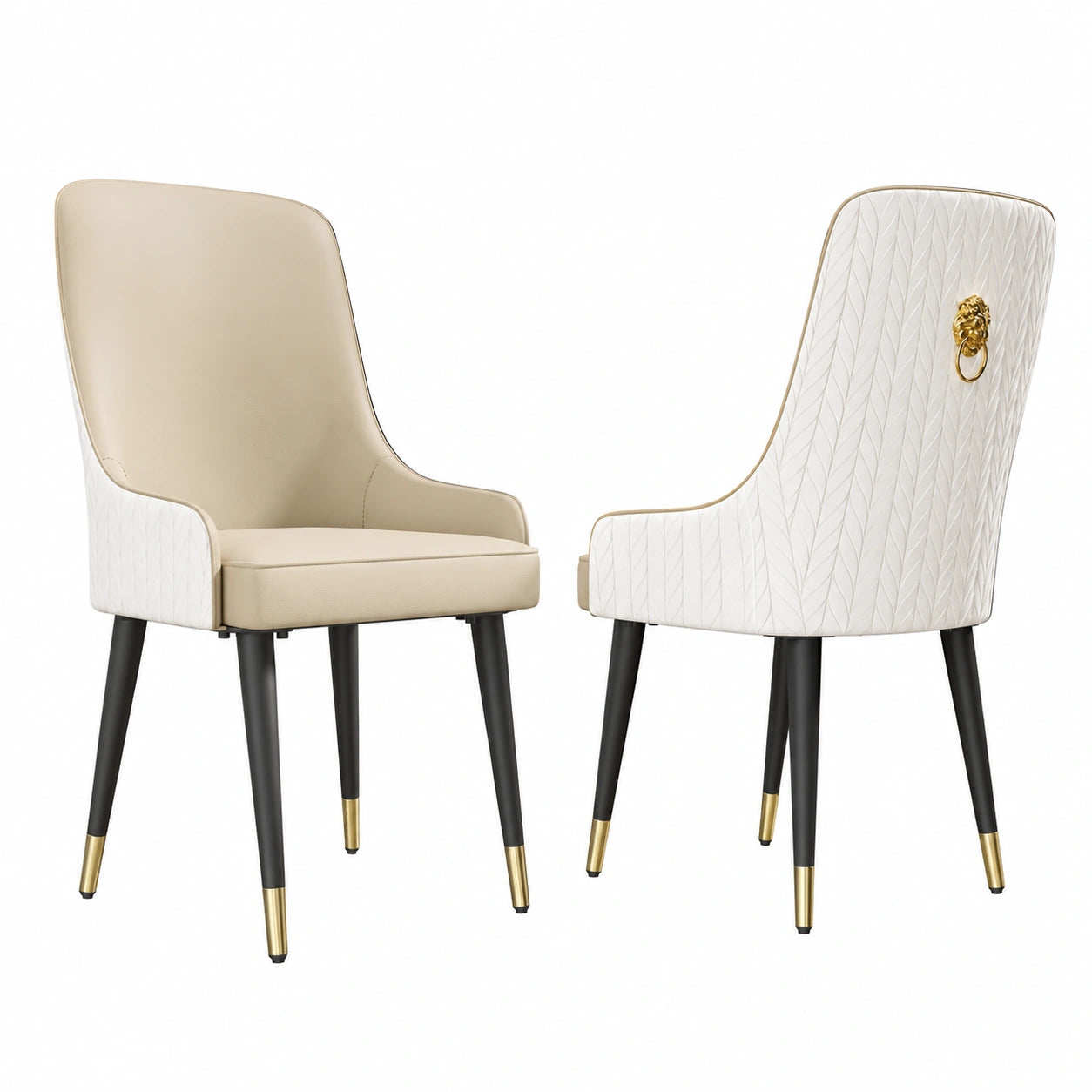Chaise, en métal et cuir, rembourré, coloris beige, 43,5 x 43,5 x 90 cm, pour la salle à manger ou la cuisine