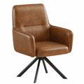 Chaise, pivotant, rembourré, en cuir, coloris brun, pour la salle à manger ou la cuisine