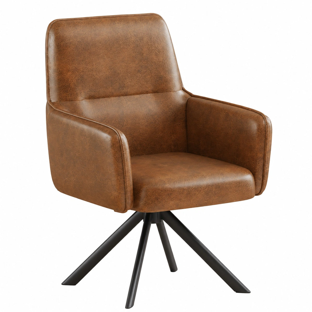 Chaise, pivotant, rembourré, en cuir, coloris brun, pour la salle à manger ou la cuisine