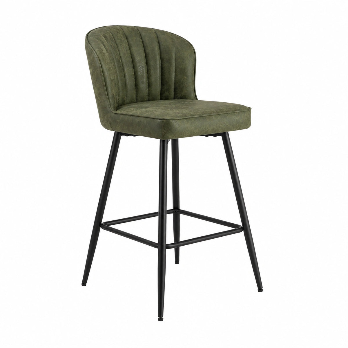 Chaise, en métal et cuir, coloris vert, pour la salle à manger ou la cuisine