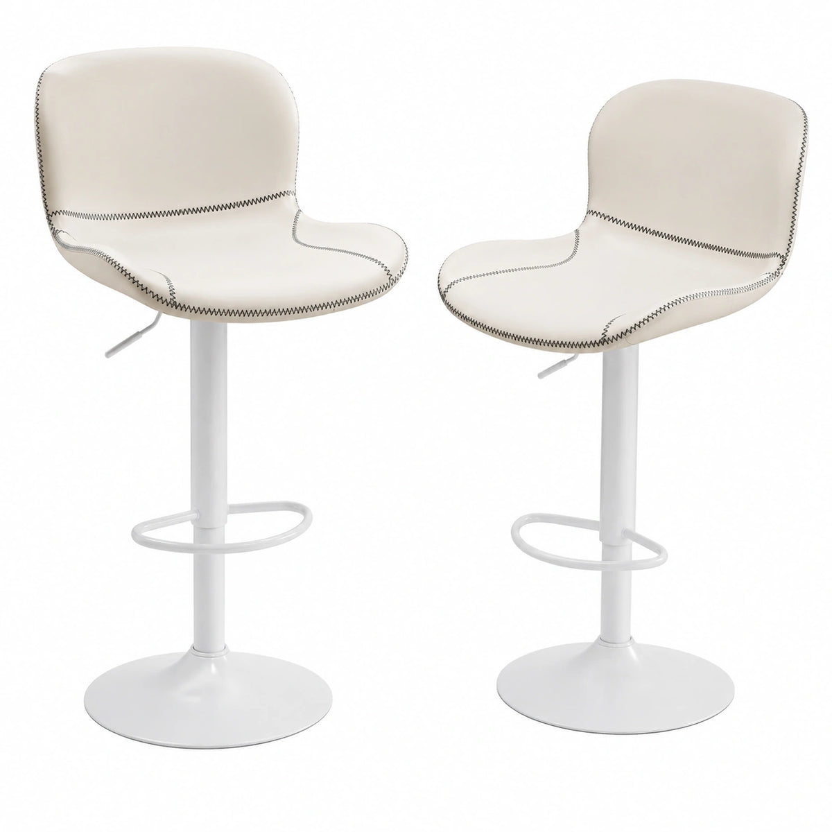 Chaise, pivotant, réglable, en cuir, coloris blanc, pour la salle à manger ou la cuisine