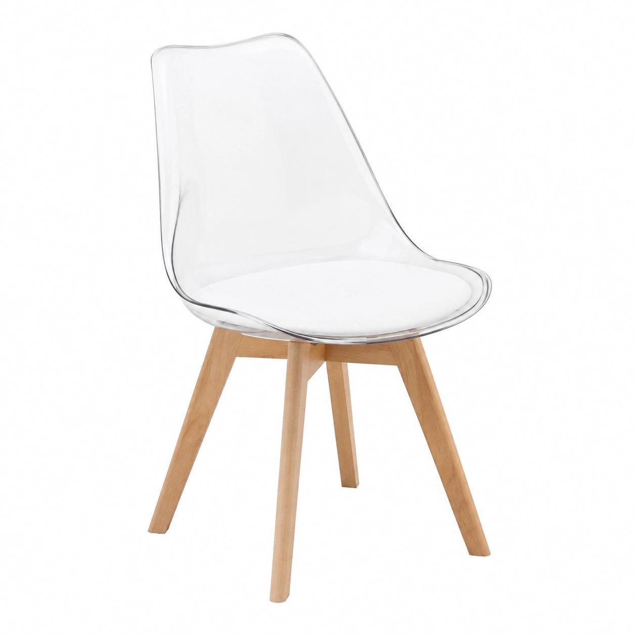 Chaise, rembourré, en similicuir et cuir, coloris blanc et transparent, pour la salle à manger ou la cuisine