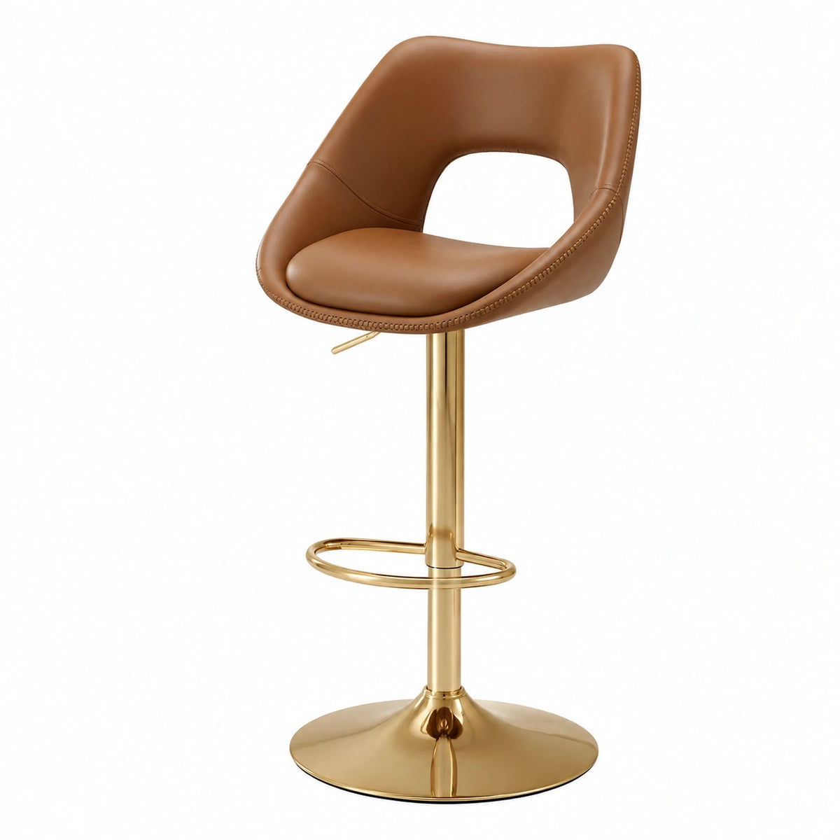 Chaise, réglable, en cuir, coloris marron et doré, pour la salle à manger ou la cuisine