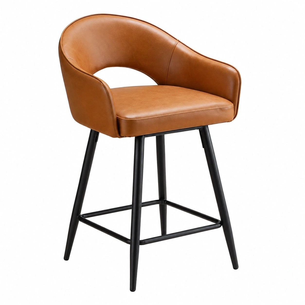 Chaise, en métal et cuir, pivotant, coloris marron, pour la salle à manger ou la cuisine